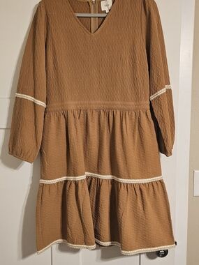 Salt. Women’s Tiered Midi Dress in Camel Brown